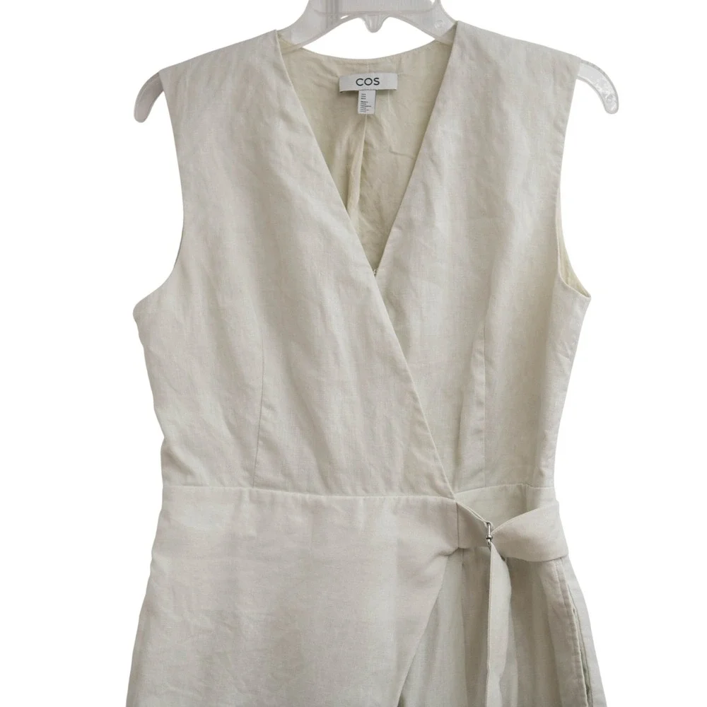 COS Wide Leg Jumpsuit Linen Blend Wrap Front Sz 8 Minimalist Sophisticated Chic